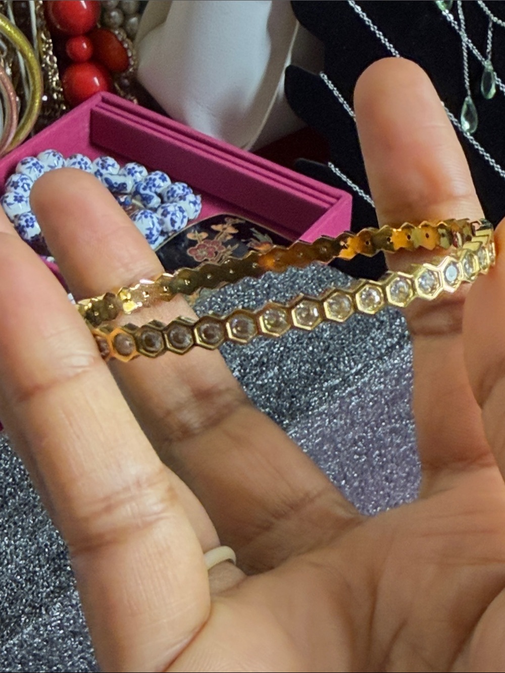 Gold Hexagon Crystal Bangle Bangle - Women Jewelry